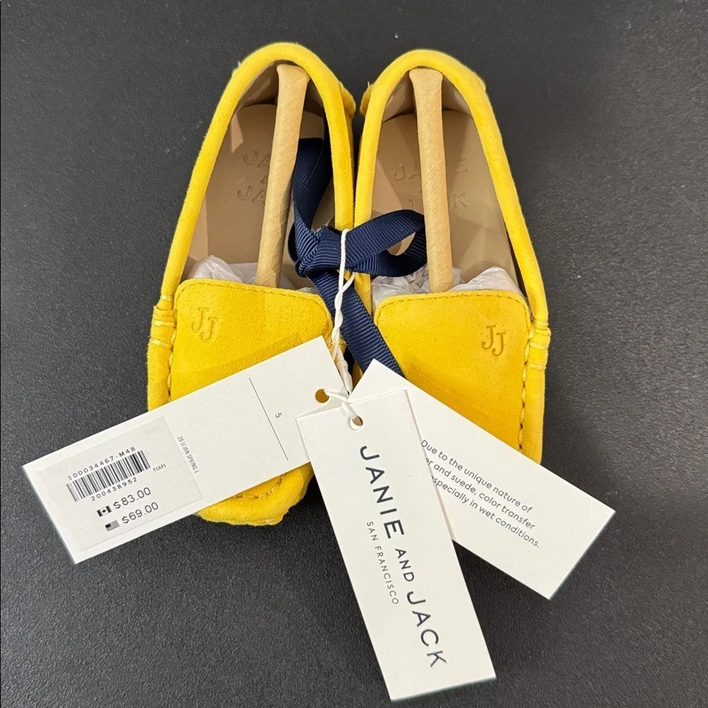 Janie and Jack Leather Yellow Boys Driving Shoe Size 5 Baby Toddler New NWT